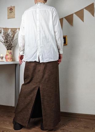 Юбка длинная коричневая прямая макси в пол винтажная мешковина шерсть лен3 фото