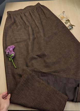 Юбка длинная коричневая прямая макси в пол винтажная мешковина шерсть лен4 фото