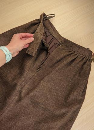 Юбка длинная коричневая прямая макси в пол винтажная мешковина шерсть лен5 фото