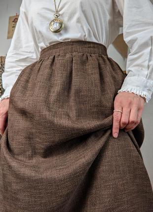Юбка длинная коричневая прямая макси в пол винтажная мешковина шерсть лен2 фото