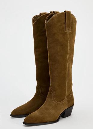 Козаки zara коричневые сапоги zara1 фото