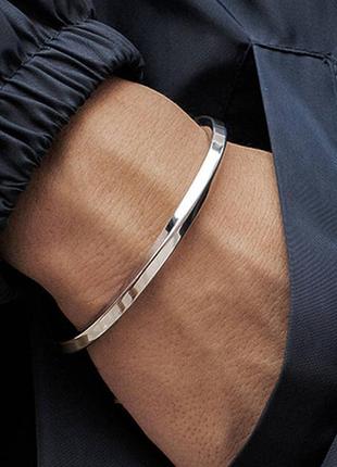 Мужской серебряный стальной браслет металлический из нержавеющей стали 316l