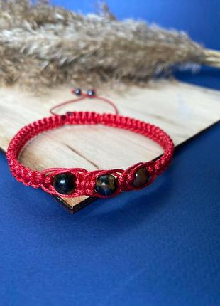 Браслет-оберіг, червона нитка, тигрове око