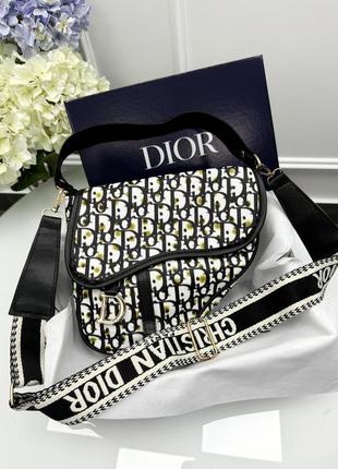 Жіноча сумка крістіан діор сідло чорно-біле в горошок dior