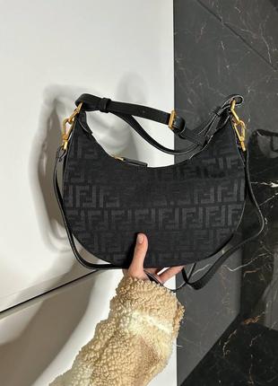 Молодежная сумочка багет fendi, хобо фенди, качественные текстиль, на плече, хит продаж люксовая