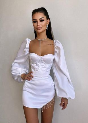 Костюм корсет юбка с бахромой атлас из декольте голубой беж бордо красный зумруд черный белый