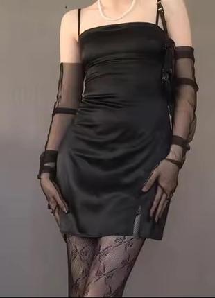 Черные сетчатые колготки узором с бантом в стиле панк