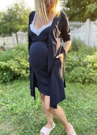 Комплект для беременных и кормящих мам халат и ночная рубашка3 фото