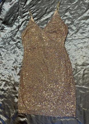 Нарядне плаття в паєтки золоте3 фото