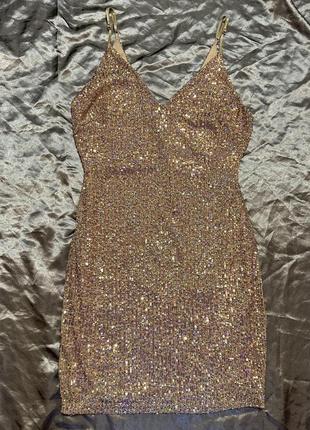 Нарядное платье в пайетки золотое2 фото