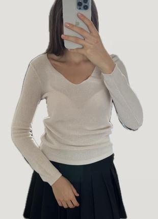 Базовый бежевый, молочный, белый льняной пуловер, джемпер, свитер сетка mango