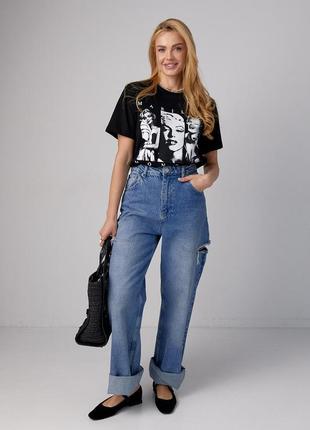 Трикотажна футболка з принтом marilyn monroe — чорний колір, xl (є розміри)3 фото