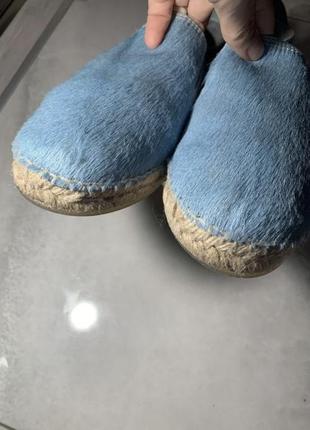 Меховые мягкие натуральные эспадрильи голубые 🩵5 фото