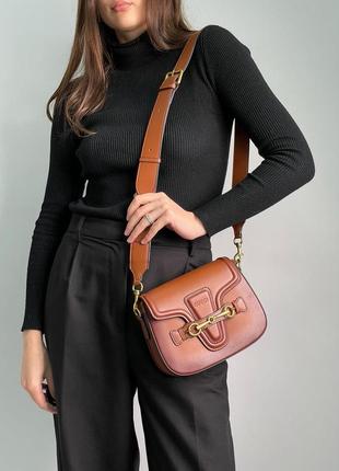 Сумка  в стиле guссi lady web leather shoulder bag brown3 фото