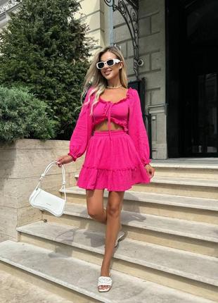 Костюм (спідниця + топ) kv2872 фуксія