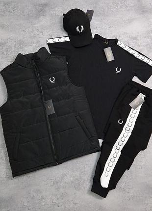 Fred perry штани+футболка(чорний колір)+жилетка+кепка