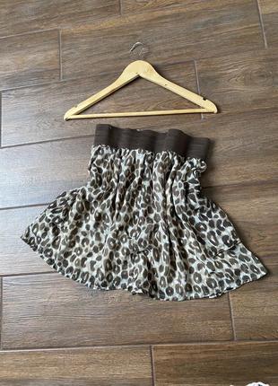 Шифоновая леопардовая юбка на резинке с карманами4 фото