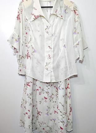 Костюм жіночий літній блузка спідниця жатка молочний р. 54-563 фото