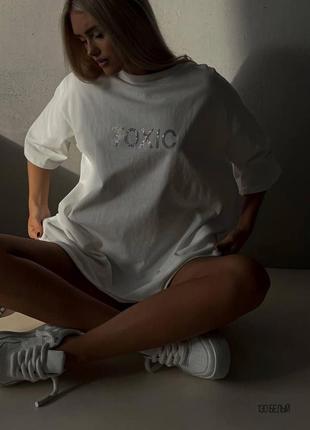Жіноча популярна та трендова футболка зі стразами onesize s-xl кулір8 фото