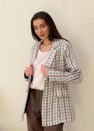 Твидовый пиджак жакет в клетку