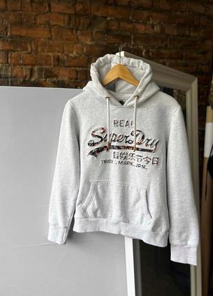 Superdry women’s vintage center logo infill long sleeve white hoodie женская толстовка, худи