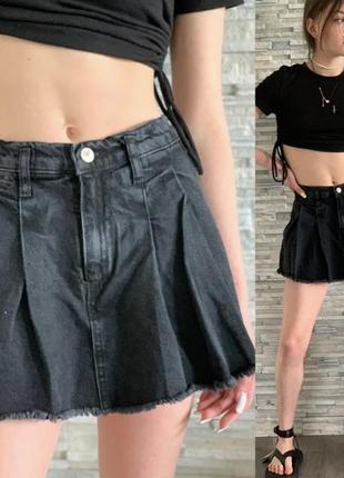 Джинсова спідниця- шорти зі складками zara
