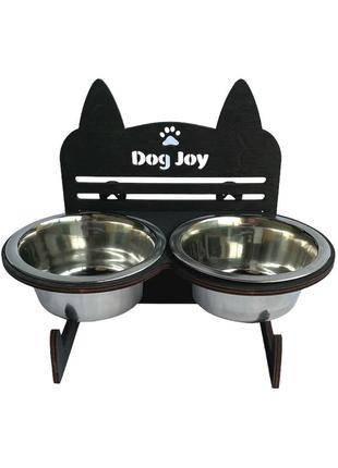 Миски на підставці для собак dog joy мордочка беж на 2 миски 22.5х18х28.5 см