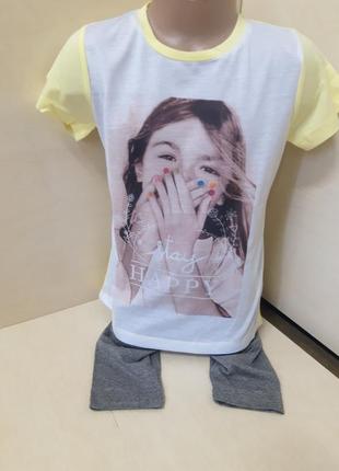 Літній костюм для дівчинки футболка подовжені шорти бриджі маникюр 98 104 110 1164 фото