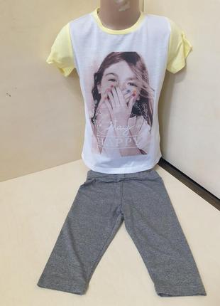 Літній костюм для дівчинки футболка подовжені шорти бриджі маникюр 98 104 110 1162 фото