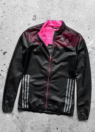 Adidas womens adizero climaproof running full zip lightweight jacket black/pink rrp Португалия110 женская, легкая куртка, беговая, спортивная5 фото