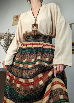 Юбка этно бохо стиль шерсть вязанная плетёная индеец хиппи полоска орнамент узор на резинке m l xl длинная макси винтажная в пол пышная4 фото
