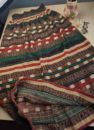 Юбка этно бохо стиль шерсть вязанная плетёная индеец хиппи полоска орнамент узор на резинке m l xl длинная макси винтажная в пол пышная2 фото
