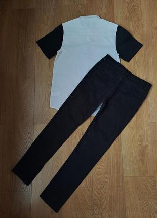 Нарядный набор для мальчика/чёрные джинсы/нарядная рубашка с коротким рукавом для мальчика4 фото