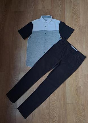 Нарядный набор для мальчика/чёрные джинсы/нарядная рубашка с коротким рукавом для мальчика2 фото
