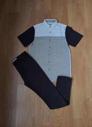 Нарядный набор для мальчика/чёрные джинсы/нарядная рубашка с коротким рукавом для мальчика