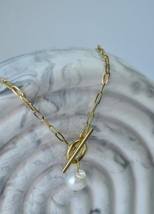 Колье бижутерное на шею с бусинкой