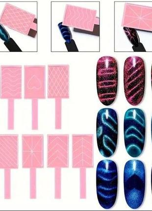 Набор из 9 магнитов для маникюра, квадратный магнит для гель-лака с эффектом "кошачий глаз"