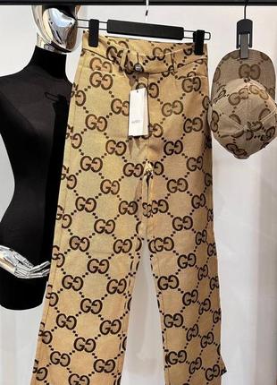 Брюки брюки в стиле gucci беж палаццо