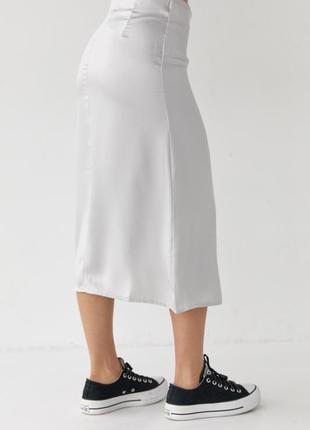 Атласная юбка миди с боковым разрезом - серый цвет, 42р (есть размеры)2 фото