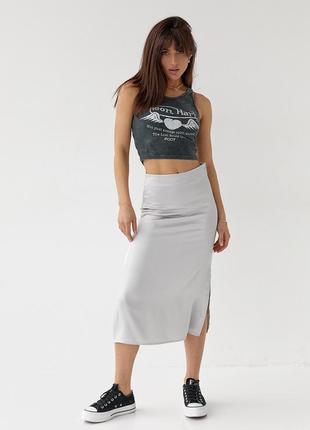 Атласная юбка миди с боковым разрезом - серый цвет, 42р (есть размеры)6 фото
