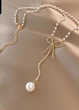 Ожерелья колье, цепочка с подвеской бант с перлами с бусинами цепочка4 фото