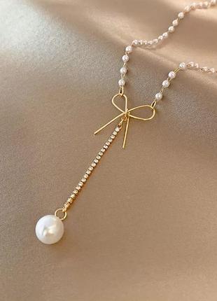 Ожерелья колье, цепочка с подвеской бант с перлами с бусинами цепочка5 фото