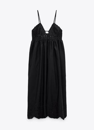 Бaволняное платье миди с перфорацией от zara, размер m, xl3 фото