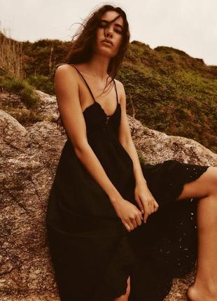 Бaволняное платье миди с перфорацией от zara, размер m, xl6 фото