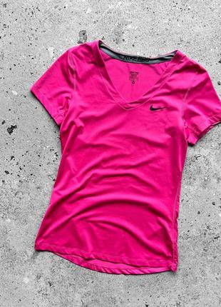Nike pro women’s short sleeve sport pink t-shirt v-neck logo swoosh жіноча, спортивна футболка3 фото