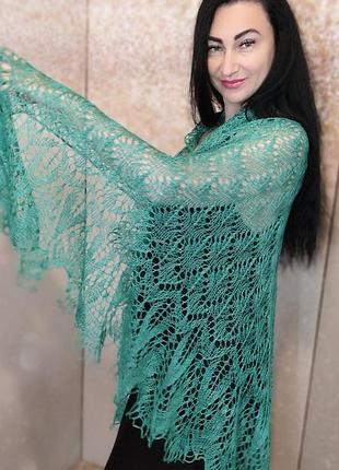 Ажурная вязаная шаль из мериноса и шелка