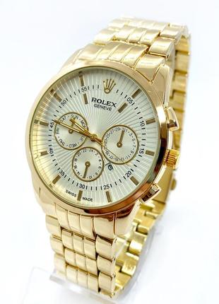 Чоловічий наручний годинник rolex (ролекс), золото з білим циферблатом ( код: ibw906yo )