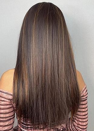 Парик прямой средней длины с повязкой на сетке коричневый (lc001)