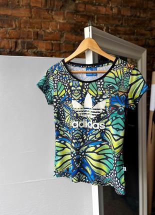 Adidas originals women’s full printed multicolor short sleeve t-shirt center logo жіноча футболка4 фото