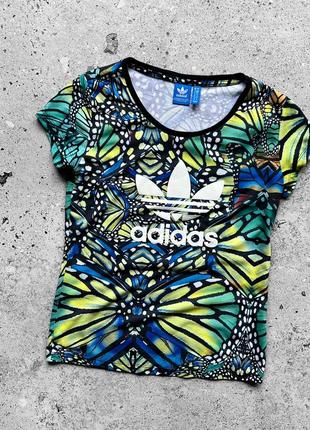 Adidas originals women’s full printed multicolor short sleeve t-shirt center logo жіноча футболка